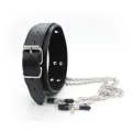 Halsband mit Nippelklemmen und Metallkette, Schwarz von Latetobed BDSM Line