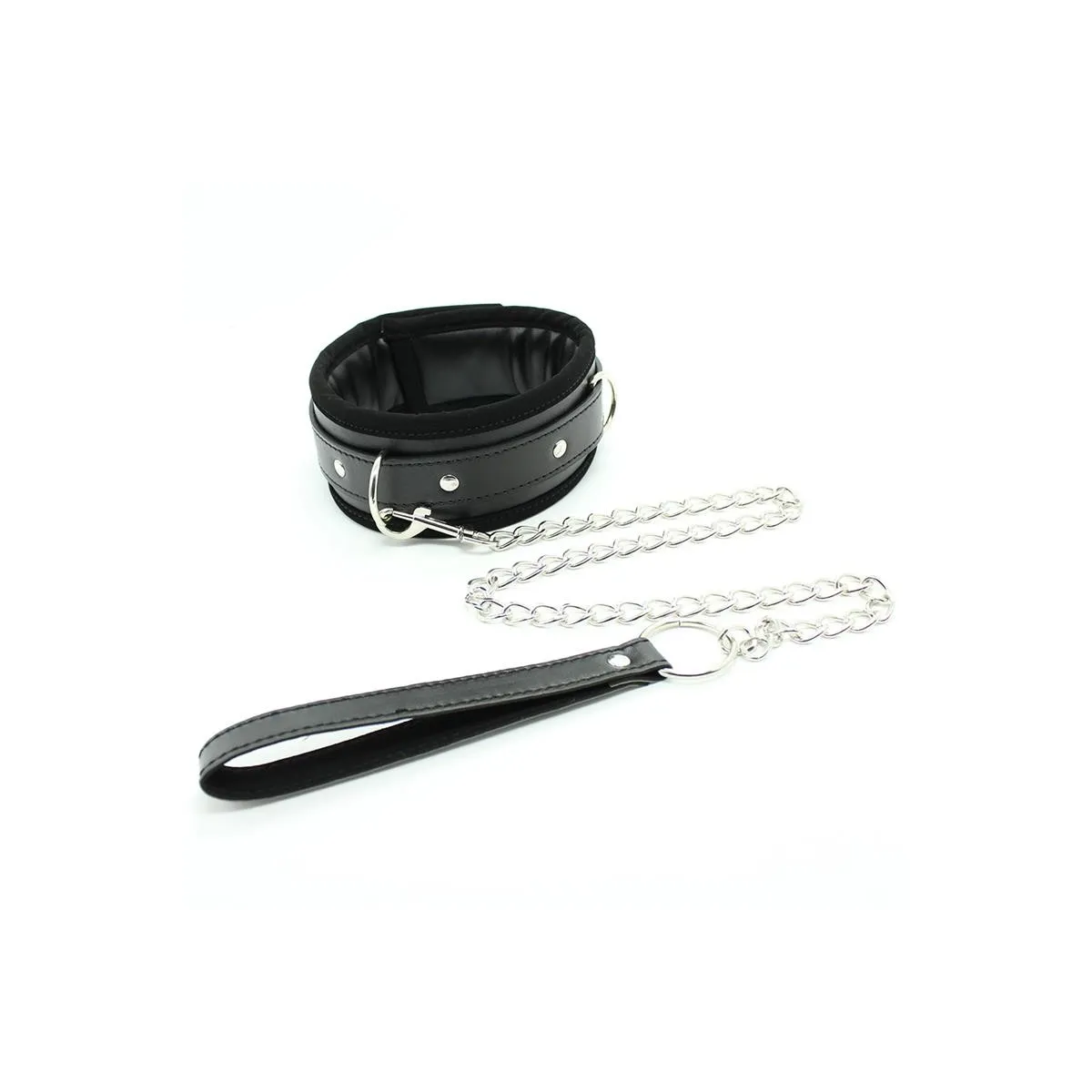 Halsband mit Metallleine und Gepolstertem Innenfutter Schwarz von Latetobed BDSM Line | Fesselliebe.de