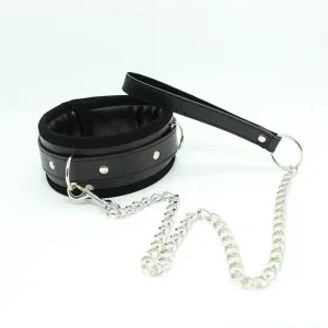 Halsband mit Metallleine und Gepolstertem Innenfutter Schwarz von Latetobed BDSM Line