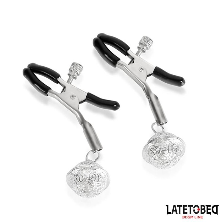 Nippelklemmen mit Glocke Silber und Schwarz von Latetobed BDSM Line | Fesselliebe.de