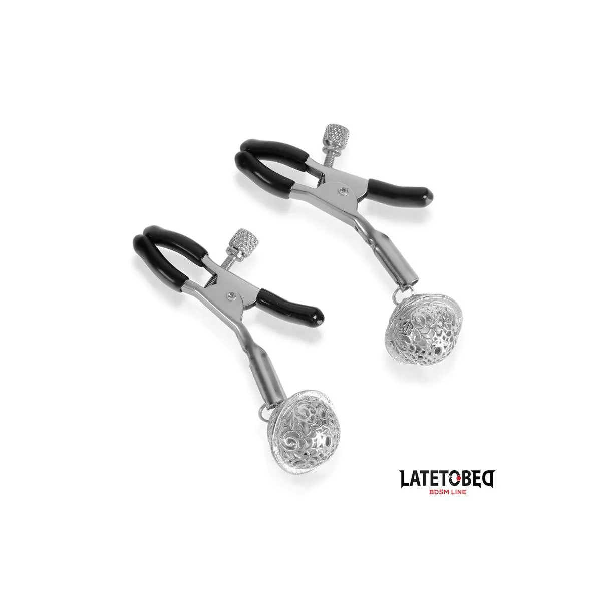 Nippelklemmen mit Glocke Silber und Schwarz von Latetobed BDSM Line | Fesselliebe.de