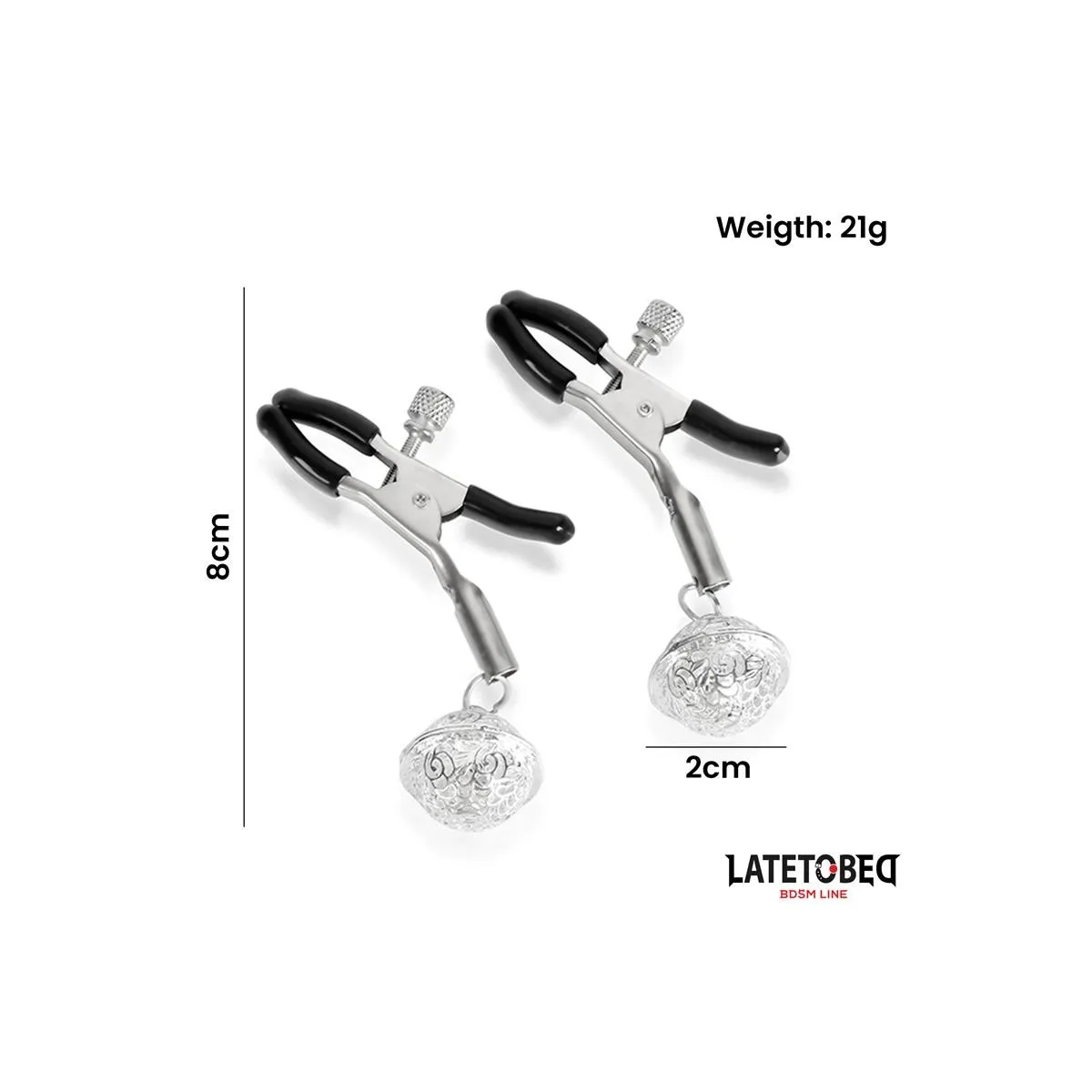 Nippelklemmen mit Glocke Silber und Schwarz von Latetobed BDSM Line | Fesselliebe.de