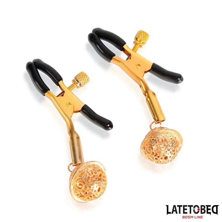 Nippelklemmen mit Glocke Schwarz und Gold von Latetobed BDSM Line | Fesselliebe.de