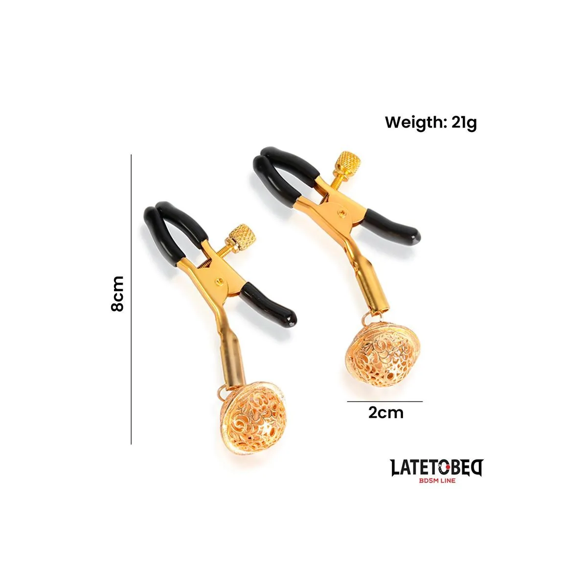 Nippelklemmen mit Glocke Schwarz und Gold von Latetobed BDSM Line | Fesselliebe.de