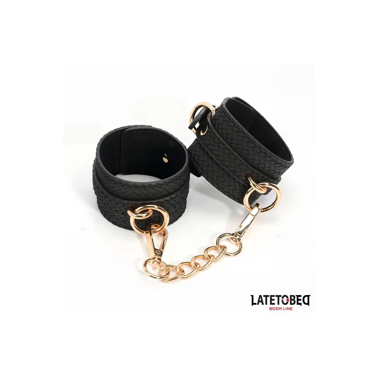 Handfesseln mit Webmuster Goldene Kette von Latetobed BDSM Line | Fesselliebe.de
