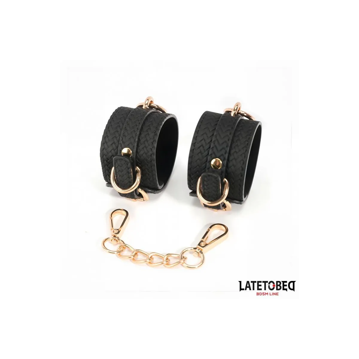 Handfesseln mit Webmuster Goldene Kette von Latetobed BDSM Line | Fesselliebe.de