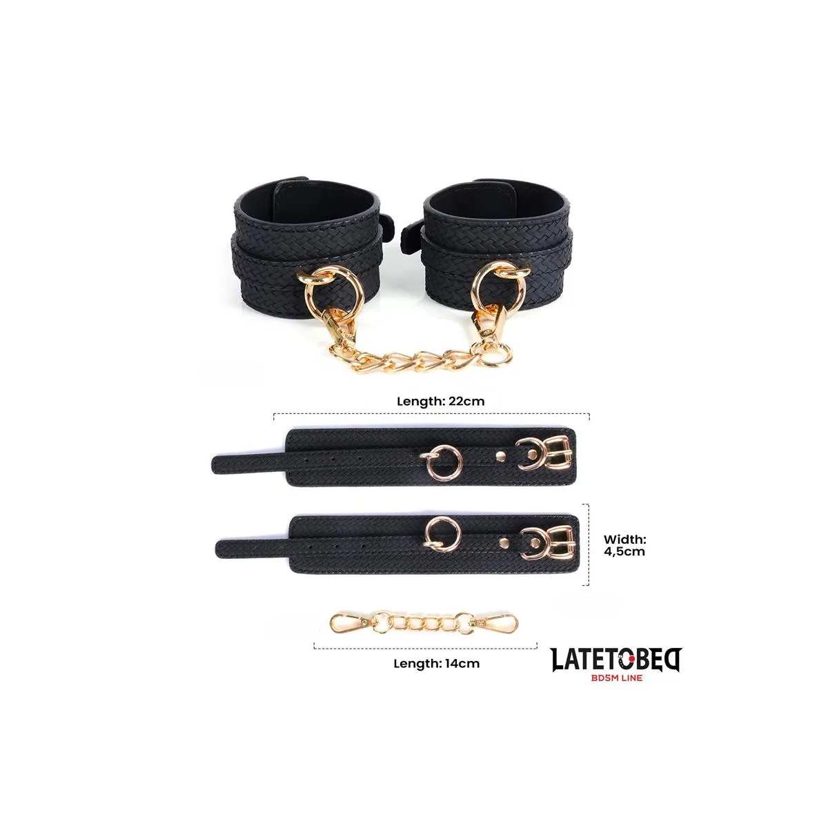 Handfesseln mit Webmuster Goldene Kette von Latetobed BDSM Line | Fesselliebe.de