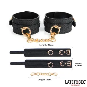 Fussfesseln mit Webmuster und Goldener Kette von Latetobed BDSM Line