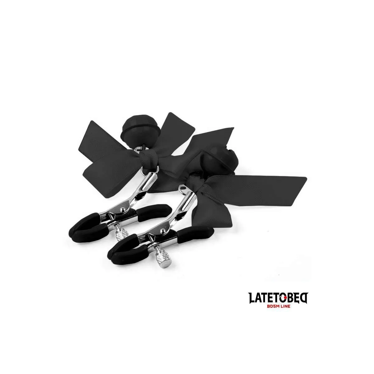 Nippelklemmen mit Glöckchen und Schwarzer Schleife von Latetobed BDSM Line | Fesselliebe.de