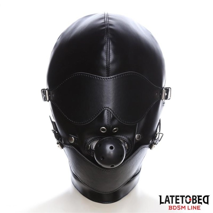 Sklavenhaube mit Augenmaske Atmungsaktiver Knebelball und Verstellbarer Mund von Latetobed BDSM Line | Fesselliebe.de