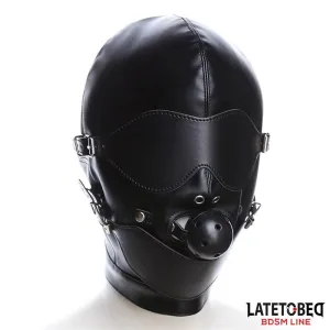 Sklavenhaube mit Augenmaske Atmungsaktiver Knebelball und Verstellbarer Mund von Latetobed BDSM Line