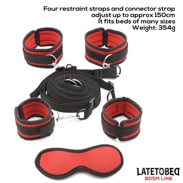 Bettfessel-Set mit Augenbinde, Verstellbare Manschetten von Latetobed BDSM Line | Fesselliebe.de