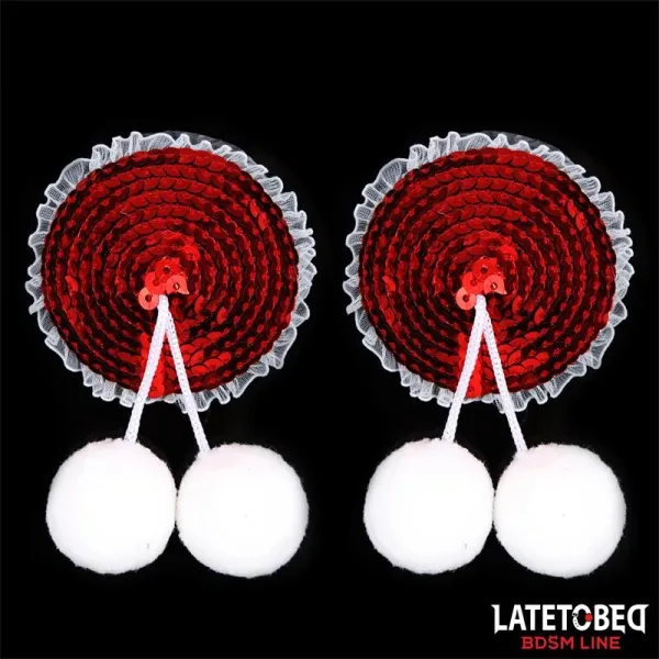 Nippel-Pasties mit Roten Pailletten-Pompons von Latetobed BDSM Line | Fesselliebe.de