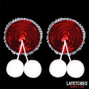 Nippel-Pasties mit Roten Pailletten-Pompons von Latetobed BDSM Line | Fesselliebe.de