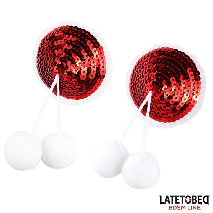 Nippel-Pasties mit Roten Pailletten-Pompons von Latetobed BDSM Line | Fesselliebe.de