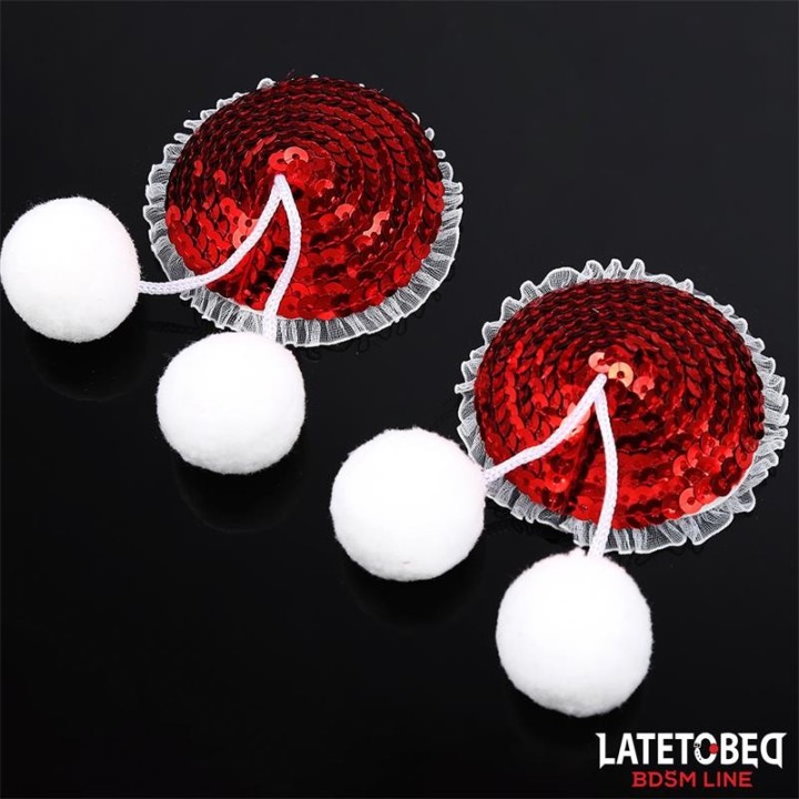 Nippel-Pasties mit Roten Pailletten-Pompons von Latetobed BDSM Line | Fesselliebe.de