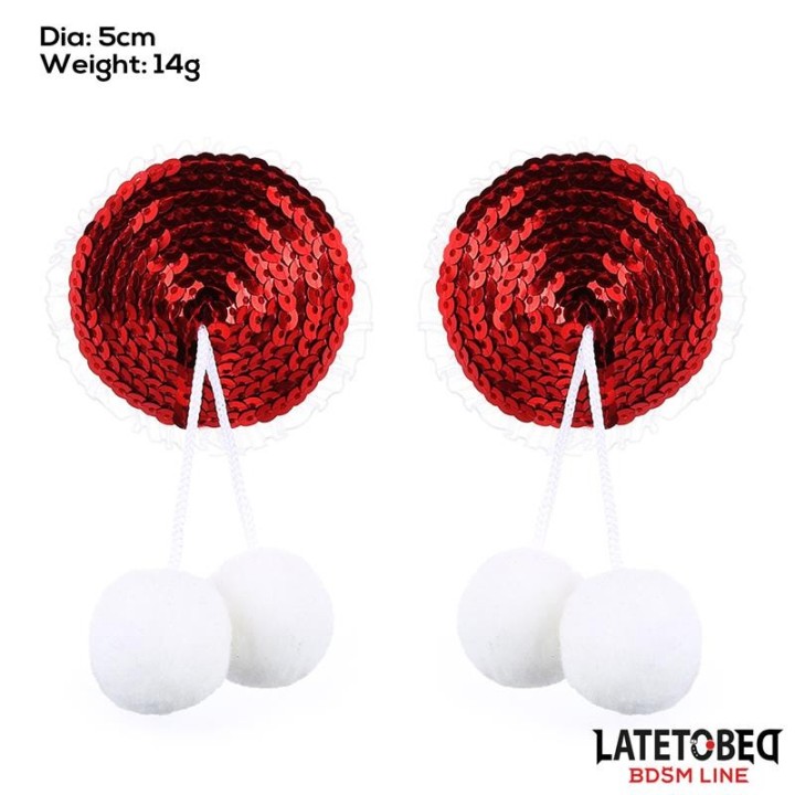 Nippel-Pasties mit Roten Pailletten-Pompons von Latetobed BDSM Line | Fesselliebe.de