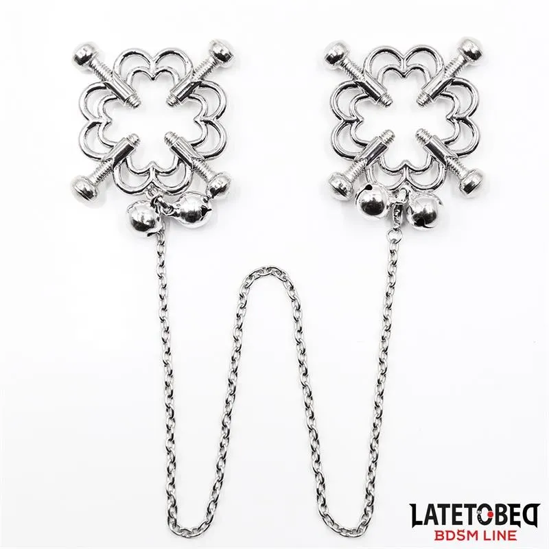 Metall-Blumen-Nippelklemmen mit Kette von Latetobed BDSM Line | Fesselliebe.de