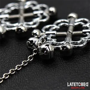 Metall-Blumen-Nippelklemmen mit Kette von Latetobed BDSM Line