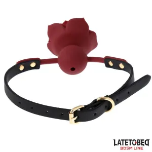 Atmungsaktiver Silikon-Ballknebel mit Rose Verstellbar 47–56 cm von Latetobed BDSM Line