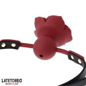 Atmungsaktiver Silikon-Ballknebel mit Rose Verstellbar 47–56 cm von Latetobed BDSM Line