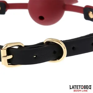Atmungsaktiver Silikon-Ballknebel mit Rose Verstellbar 47–56 cm von Latetobed BDSM Line