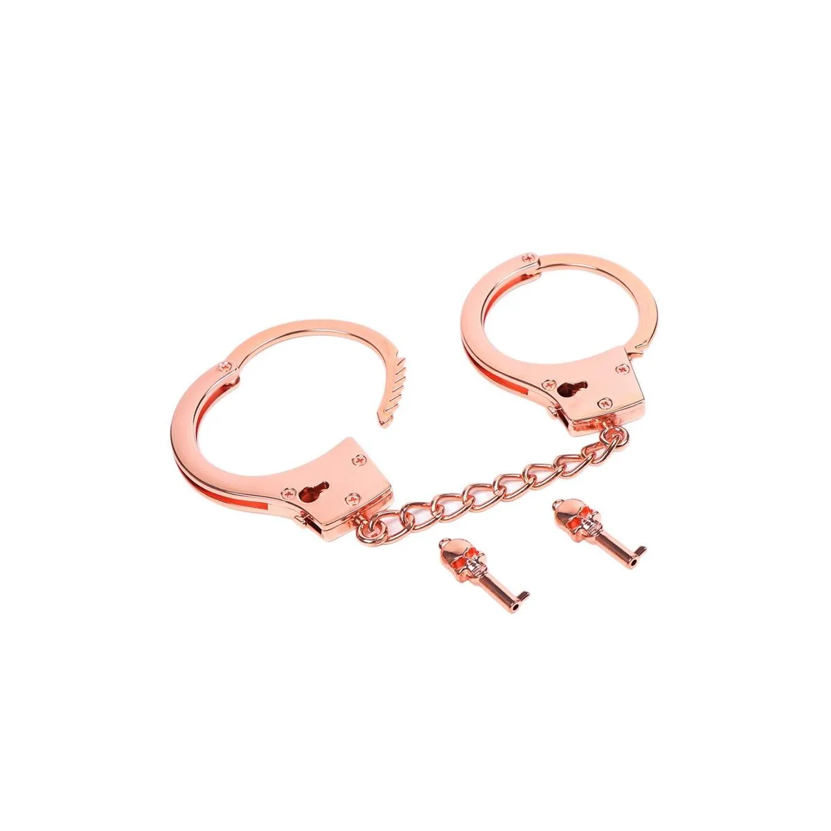 Roségoldene Handschellen mit Totenkopfschlüsseln von Latetobed BDSM Line | Fesselliebe.de