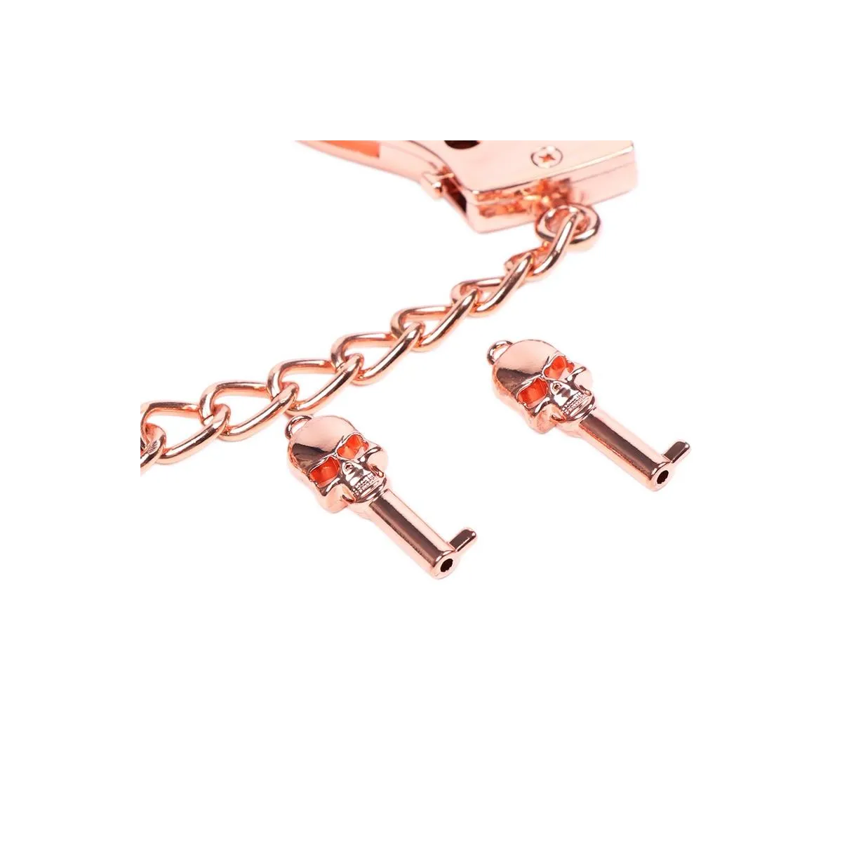 Roségoldene Handschellen mit Totenkopfschlüsseln von Latetobed BDSM Line | Fesselliebe.de