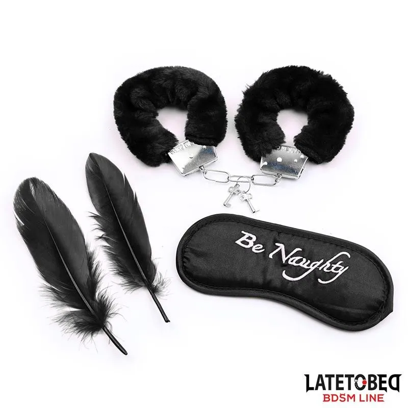 3-Teiliges Set Maske, Handschellen und Federn Schwarz von Latetobed BDSM Line | Fesselliebe.de