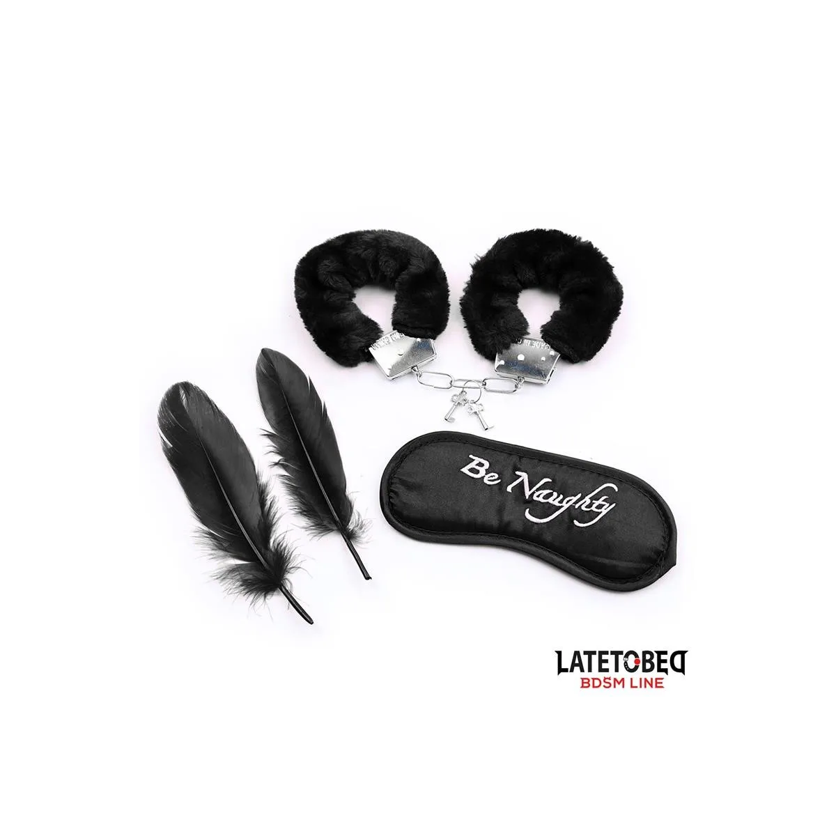 3-Teiliges Set Maske, Handschellen und Federn Schwarz von Latetobed BDSM Line | Fesselliebe.de