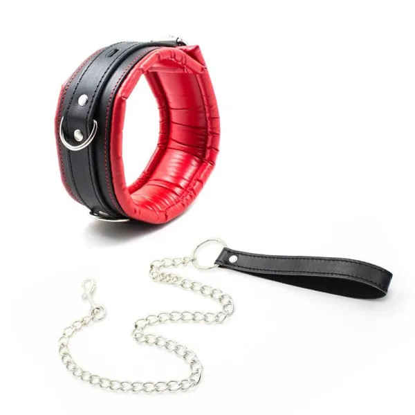 Halsband mit Metallleine Innenseite Gepolstert Rot/Schwarz von Latetobed BDSM Line | Fesselliebe.de