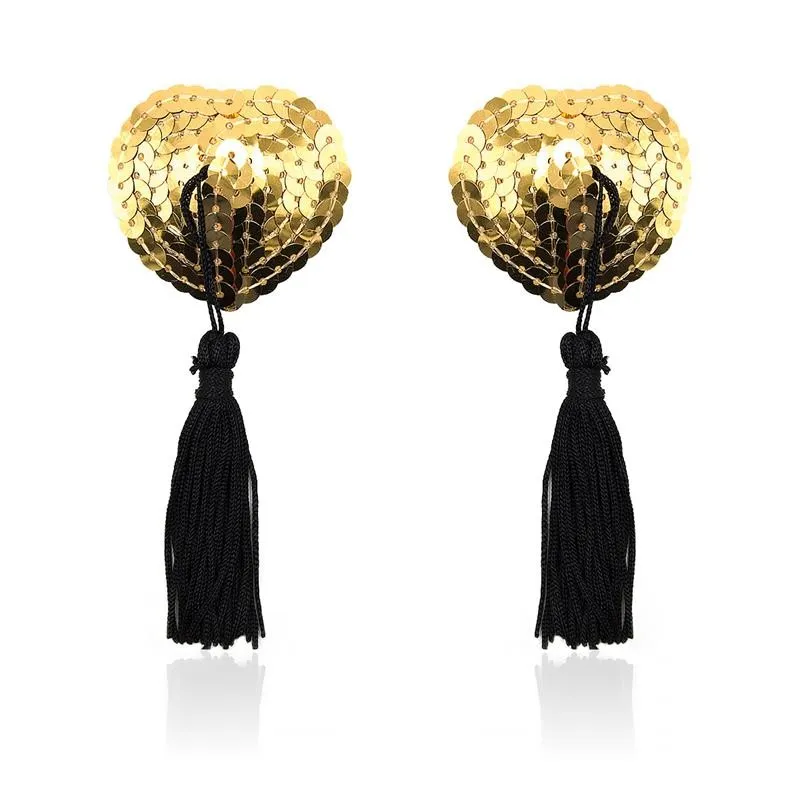 Herzförmige Nippelabdeckung mit Goldenen Pailletten von Latetobed BDSM Line | Fesselliebe.de