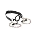 Mundknebel mit O-Ring und Nippelklemmen von Latex Play