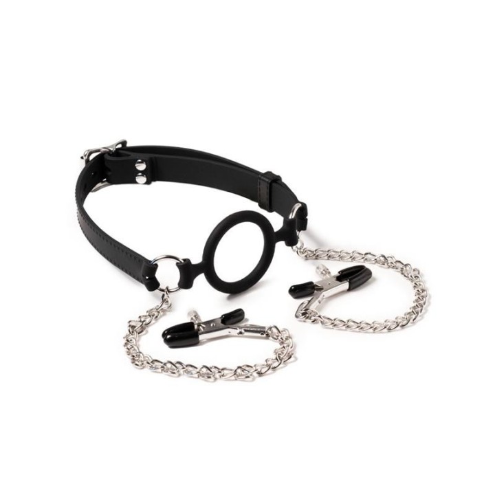 Mundknebel mit O-Ring und Nippelklemmen von Latex Play | Fesselliebe.de