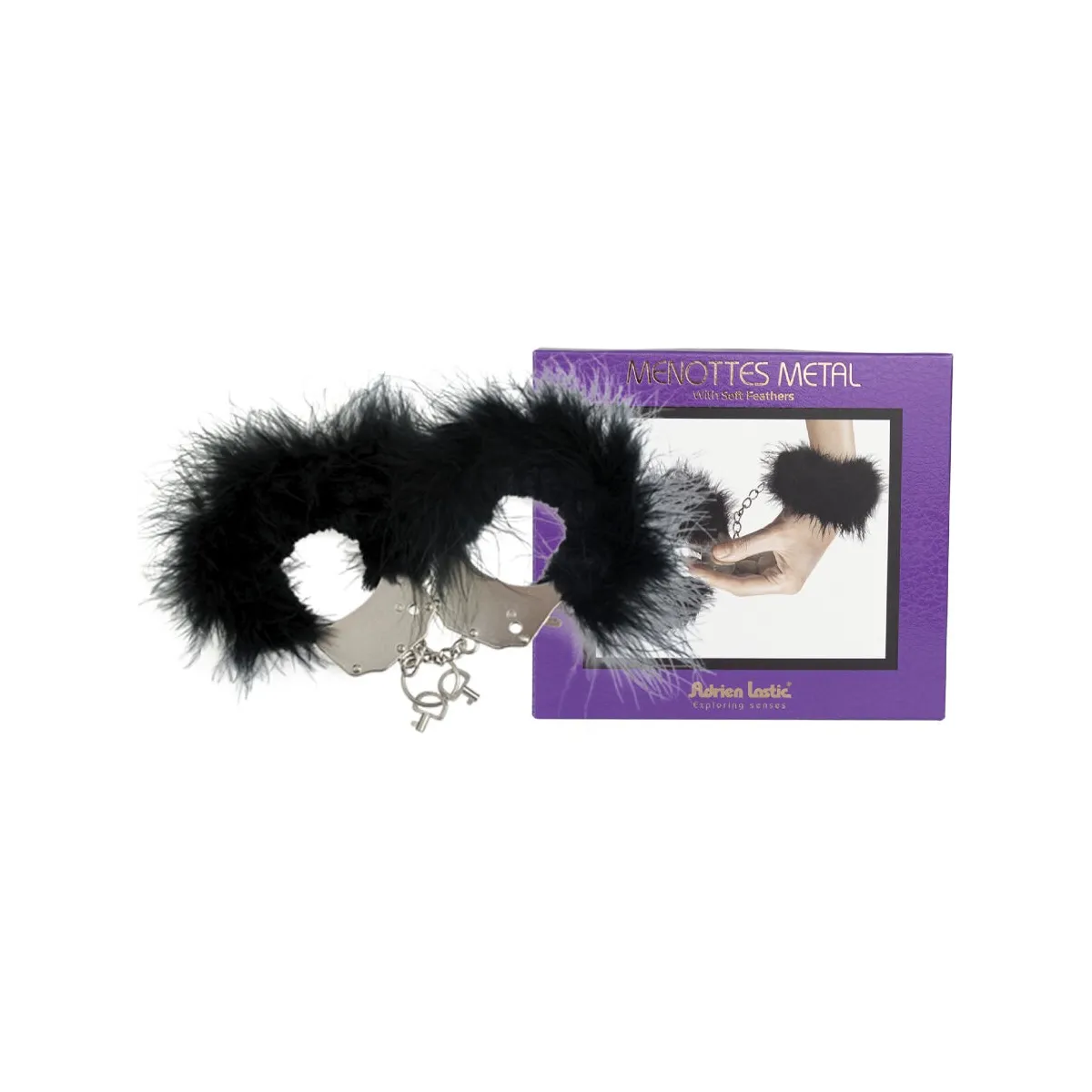 Handschellen aus Metall mit Schwarzen Federn von Adrien Lastic | Fesselliebe.de