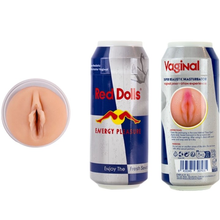 Rote Puppe männlicher Masturbator Vagina Energetisches Getränk Dose von Alive | Fesselliebe.de