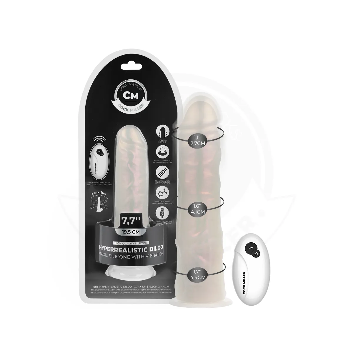 Dildo mit Saugnäpfen, Lichtern und Vibration mit Fernbedienung Weiss 19,5 cm von Cock Miller | Fesselliebe.de