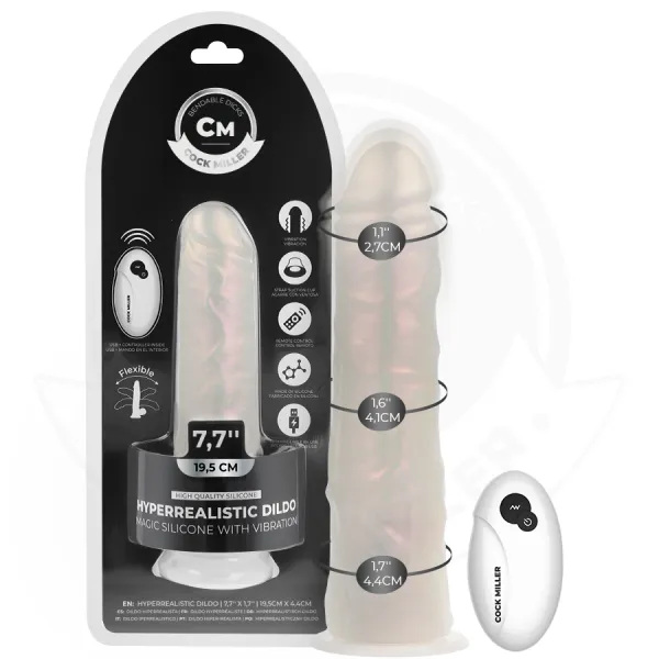 Dildo mit Saugnäpfen, Lichtern und Vibration mit Fernbedienung Weiss 19,5 cm von Cock Miller | Fesselliebe.de