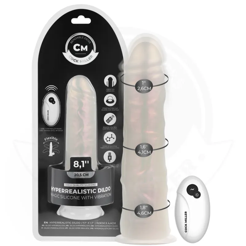 Dildo mit Saugnäpfen, Lichtern und Vibration mit Fernbedienung Weiss 20,5 cm von Cock Miller | Fesselliebe.de