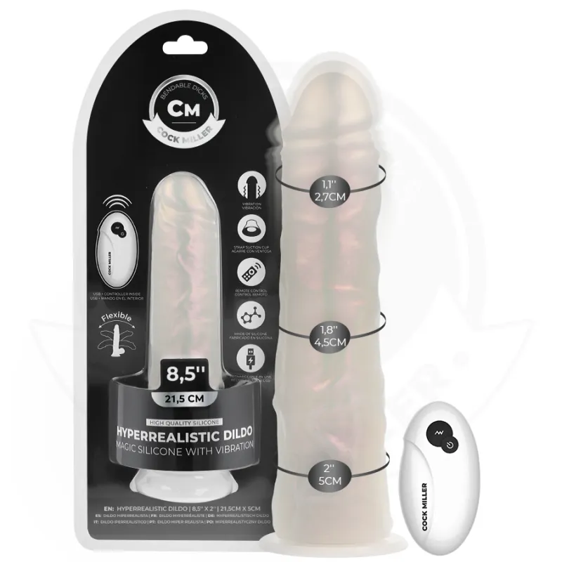 Dildo mit Saugnäpfen, Lichtern und Vibration mit Fernbedienung Weiss 21,5 cm von Cock Miller | Fesselliebe.de