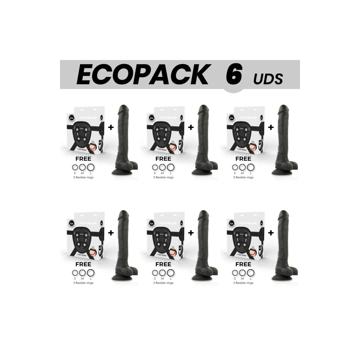 Cock Miller Harness + Silikon-Dichte Biegsamer Schwarzer Cocksil 24 cm von Cock Miller | Fesselliebe.de