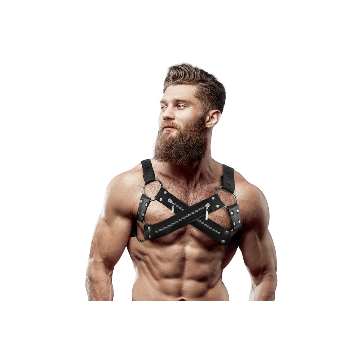 Verstellbarer Neopren-Brustgurt mit Cross-Over-Bulldog-Reissverschluss für Männer von Fetish Submissive Attitude | Fesselliebe.de