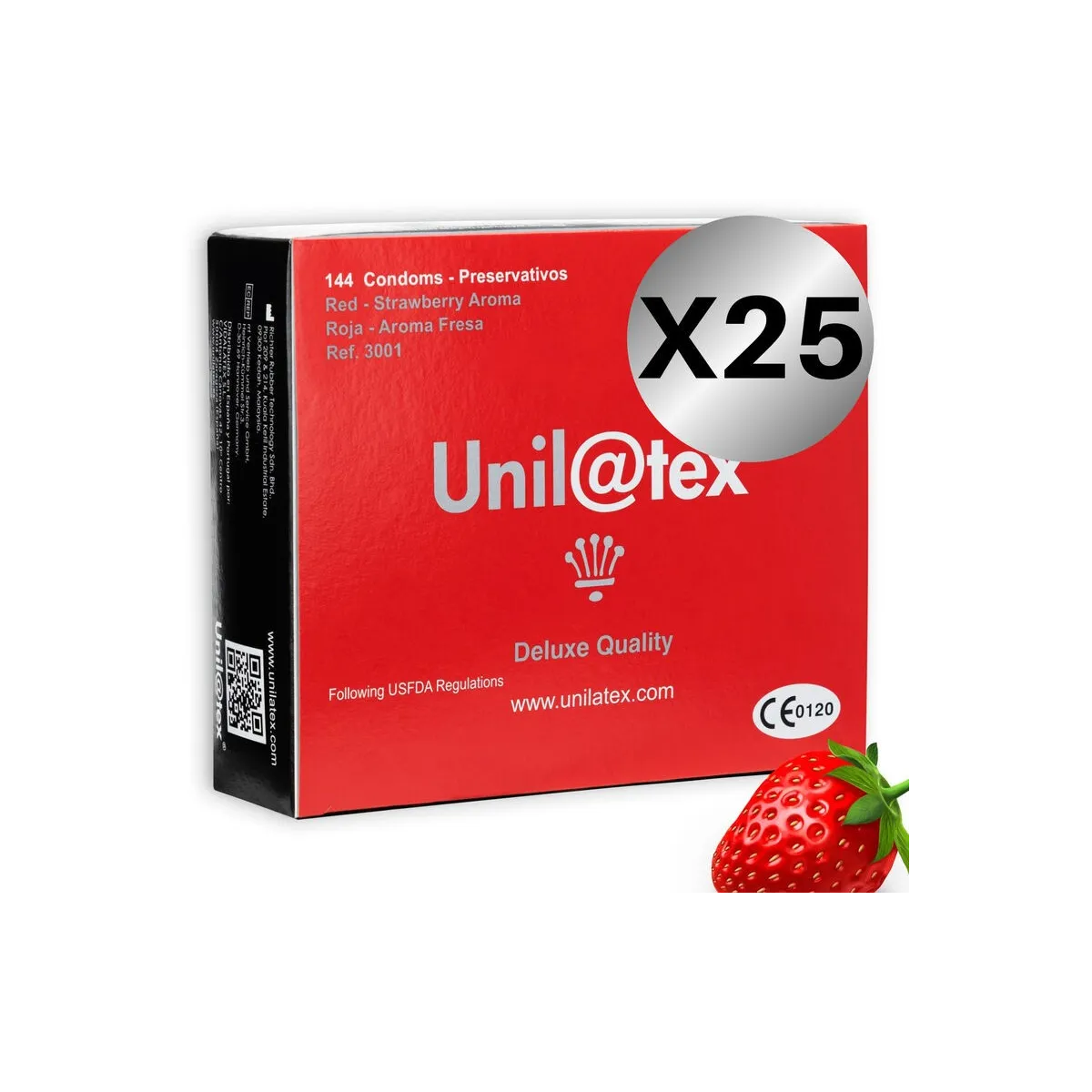 Rote / Erdbeere Kondome Packung 25 X 144 Stück von Unilatex | Fesselliebe.de