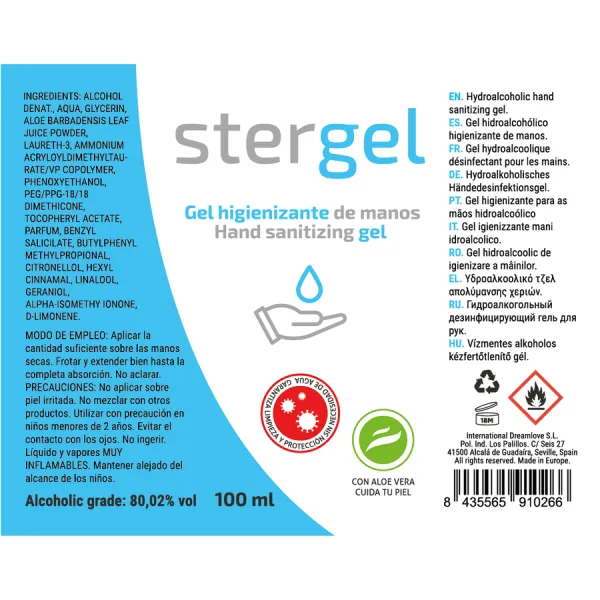 Hydroalkoholisches Händesanitisierungsgel Aloe Vera 100ml von Stergel | Fesselliebe.de