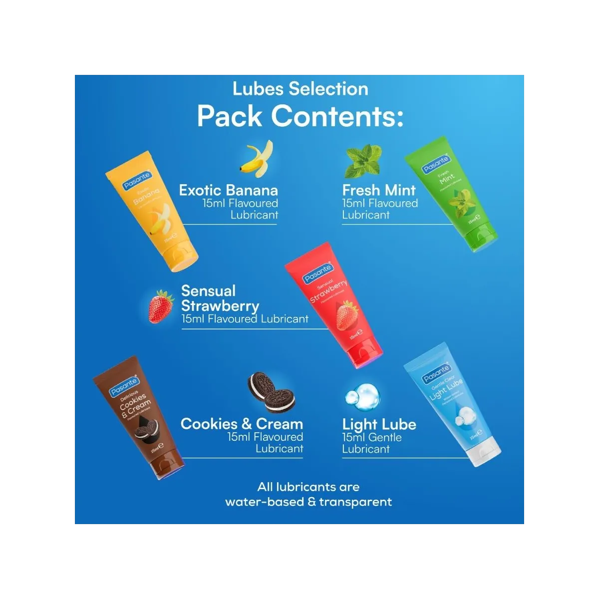 Packung Sortierte Gleitmittel mit Geschmack 5 Stück X 15 ml von Pasante | Fesselliebe.de