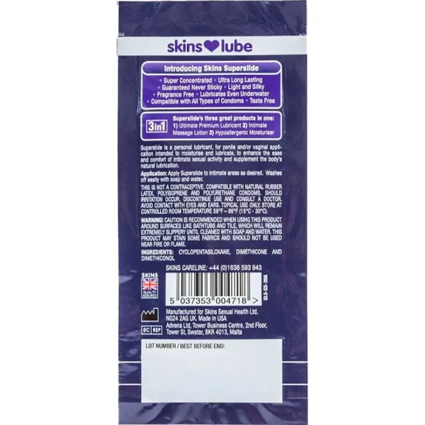 Superslide Silikonbasiertes Gleitmittel, Einzeldosis 5 ml von Skins | Fesselliebe.de