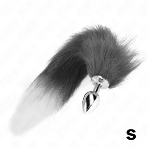 Anal Plug Grösse S 7 X 3 cm mit Kunststoffschwanz 40 cm Grau und Weiss von Kink Pleasure Plugs | Fesselliebe.de