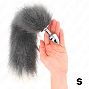 Anal Plug Grösse S 7 X 3 cm mit Kunststoffschwanz 40 cm Grau und Weiss von Kink Pleasure Plugs