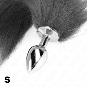 Anal Plug Grösse S 7 X 3 cm mit Kunststoffschwanz 40 cm Grau und Weiss von Kink Pleasure Plugs