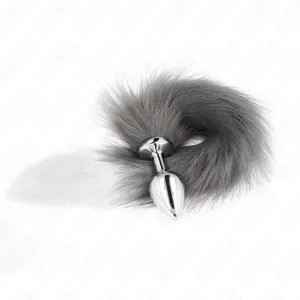 Anal Plug Grösse M 8 X 3,5 cm mit Kunststoffschwanz 40 cm Grau und Weiss von Kink Pleasure Plugs